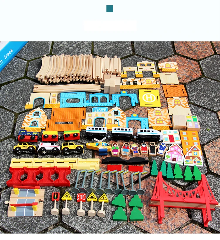 108 шт деревянная железная дорога аксессуары из бука деревянная железная дорога совместима с Томасом Биро все бренды поезд игрушки гоночные треки