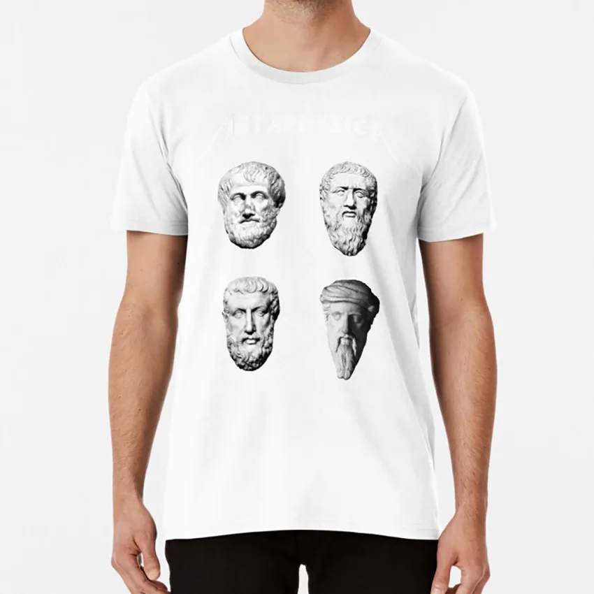 Метафизика-забавная футболка с металлической философией футболка с металлическими метафизическими сократами Аристотель Пифагора экситентизм - Цвет: Белый