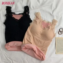 Зимний теплый Кружевной Топ жилет женский кружевной тонкий плюс бархатный топ толстого размера плюс женский термо жилет кружевной флисовый Топ