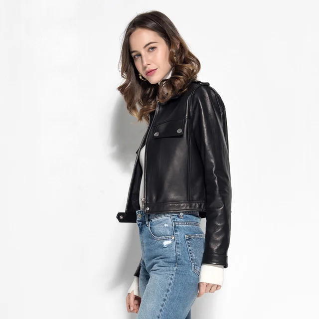 Natural Lambskin Sheepskin Coat Real Genuine Leather Jacket Women Motorcycle Biker Gothic Plus Size Oversize Autumn Winter 2023