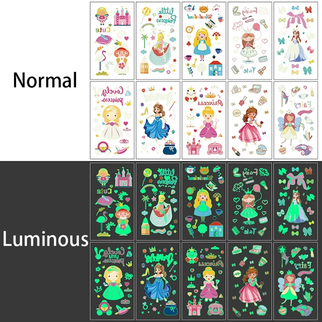 10pcs/lot Luminous Tattoo Face Temporary Girl Boys Child Body Arm Sticker Fake Small Flower Kids transfer Tattoos for Children B