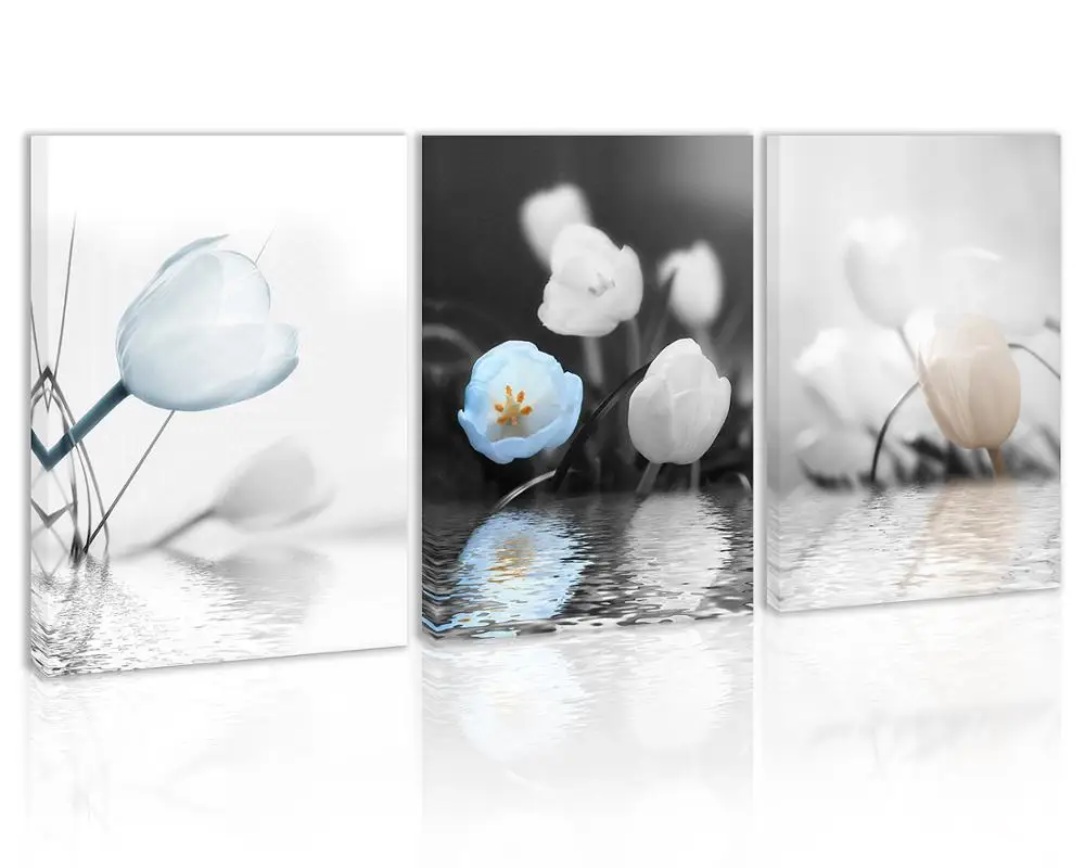 

Tulip in Water Wall Art Decor Black and White Blue Flowers Canvas Painting Kitchen Prints Pictures for Home Living Dining Room