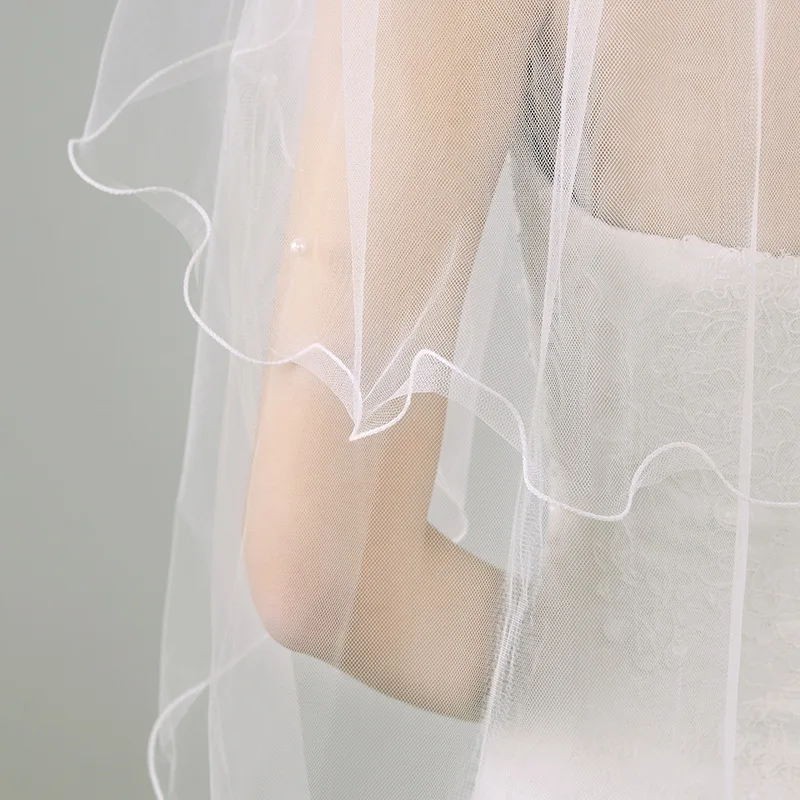 Bridal Pearl Ivory Veil Short Wedding vail Pencil Edge Wedding Veils With Comb Bride Veil Tulle Velo De Novia Corto