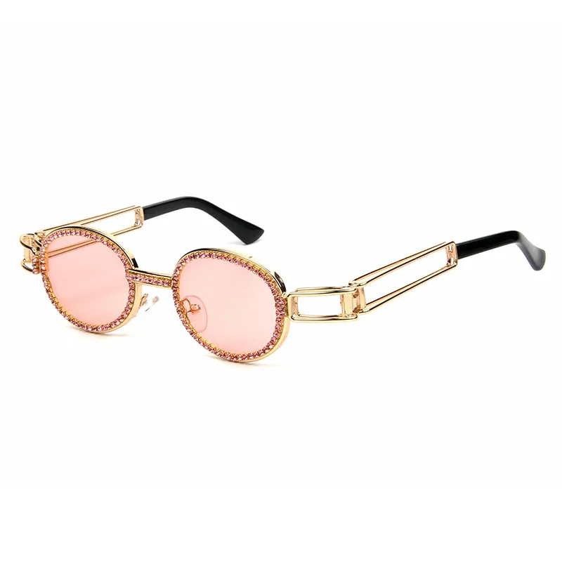 Роскошные овальные солнцезащитные очки, стразы, для женщин и мужчин, стимпанк,, металлическая оправа, Ретро стиль, алмаз, солнцезащитные очки, oculos de sol masculino - Цвет линз: C3 Pink