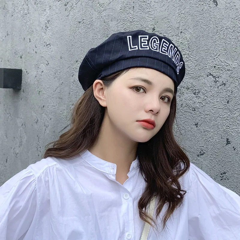 

Boina Para Mujer Ins Letter Striped Beret Hat Female Autumn and Winter Korean Retro Casual All-match Chapeau Femme Czapka Zimowa