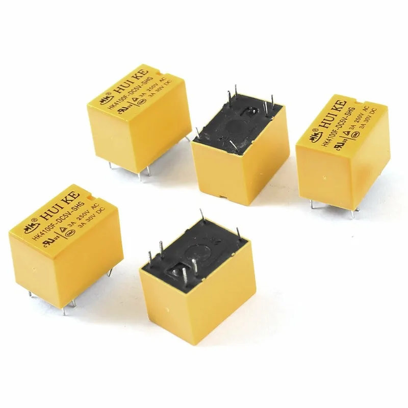 

5 Pieces DC 5V Coil SPDT 6-Pin PCB Type Mini Power Relays Yellow