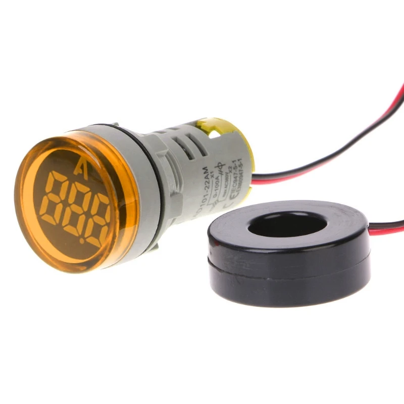 220 В переменного тока 22 мм цифровой дисплей Амперметр монитор Индикатор тока сигнальный светильник Амперметр тестер измерения 0-100A амперметр - Цвет: Цвет: желтый