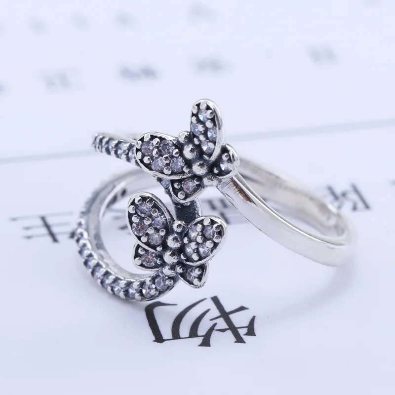2020 New Original 925 Silver Sparkling Butterfly Open Ring For Women Resizable Wedding Engagement Rings DropShipping | Украшения и