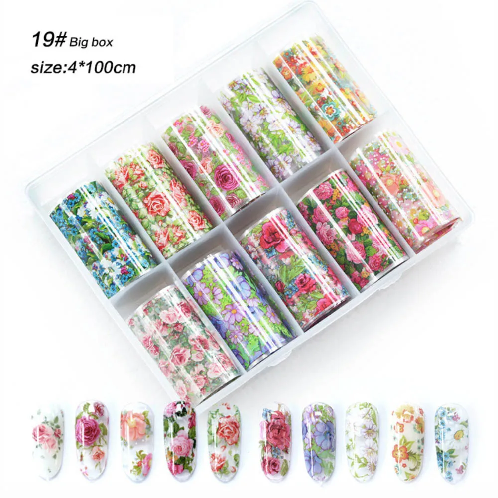 

1 Box Mix Rose Flowers Nail Art Transfer Foils Charm Floral Tattoo Nails Decal Sliders For Nail Art Decoration Manicure Design