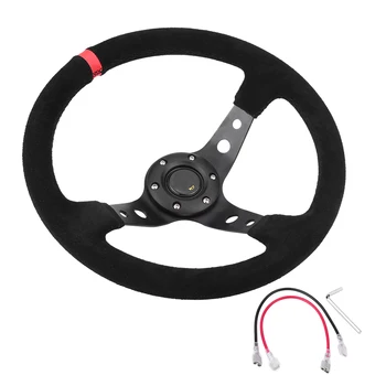 

14inch Universal Car Steering Wheel 6-Bolts Aluminum Bracket With Napped Leather Car Racing Steering Wheel With Horn Button