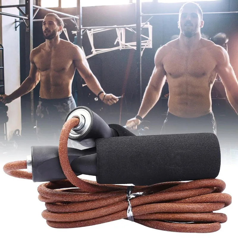Leather Jump Rope Adjustable Length Workout Speed Aerobic Exercise Training
