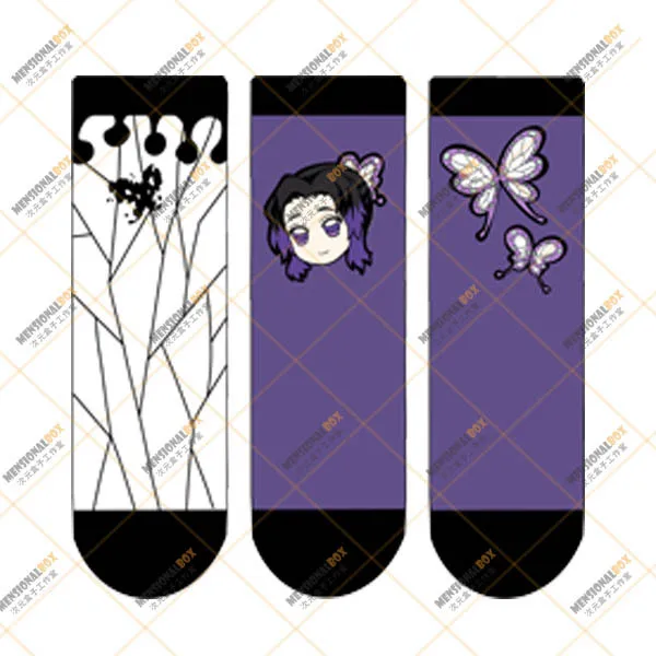 Kochou Shinobu Аниме «Demon Slayer: Kimetsu no Yaiba Kamado Tanjirou Tomioka Giyuu»; короткие носки для костюмированной вечеринки; хлопковые модные носки; сезон весна-осень - Цвет: Kochou Shinobu