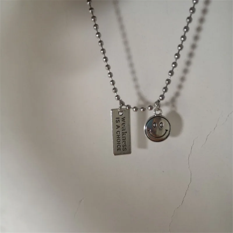 

korea Hip Hop Stainless Steel Chain Punk Necklaces Female Clavicle Chain Metal Smiley Letter Words Link Chain Necklace jewelry