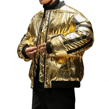 

Winter Coat Men Warm Padded Parka Solid Color Gold silver Black Pilot Bomber Jacket Streetwear Hip Hop Male Clothes Outwear 5XL