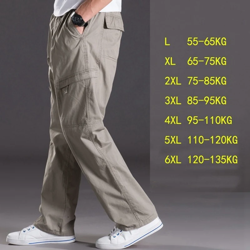 Autumn casual Pants Male Big Size 6XL Multi Pocket Jeans Oversize Pants Overalls Elastic Waist Pants Plus Size Men - Цвет: 2012 grey