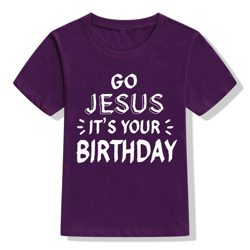Футболка для малышей с принтом «GO JESUS it YOUR BIRTHDAY» на Рождество, футболка для девочек, рубашки для мальчиков, милые топы унисекс, футболки одежда - Цвет: 53L7-KSTPP-