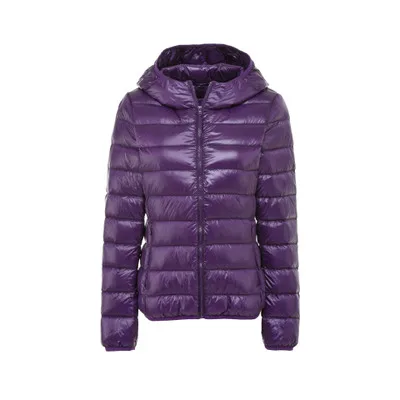 Женское зимнее пальто, новинка, ультра-светильник, портативный пуховик, модный теплый тонкий пуховик с капюшоном для женщин, ветрозащитная парка - Цвет: Purple