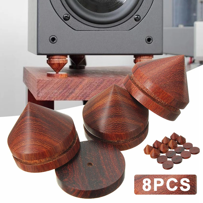 

8pcs 23mm Rosewood Speaker Spike Shockproof Speaker Isolation Cone Stand Feet With Base Pad Self-adhesive Film Mayitr