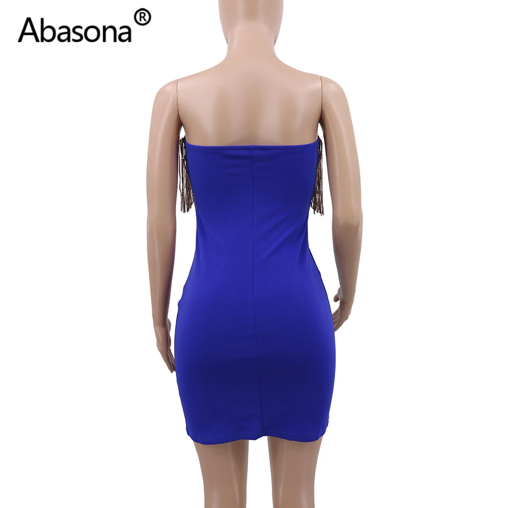 Abasona, Осеннее женское платье без бретелек, с блестками, с кисточками, с глубоким вырезом на спине, облегающее мини-платье, женские сексуальные платья для вечеринок, Vestidos