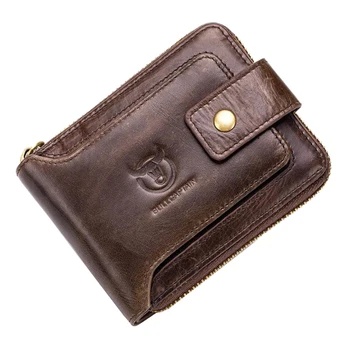 

Bullcaptain Men Leather Brand RFID Wallet Storage Bag Coin Purse Ultra-Thin Fashion Zipper Clip Wallet Card Holder