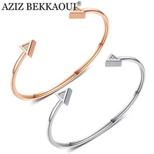 AZIZ BEKKAOUI романтический розовый Золотой/Серебряный цвет индивидуальный логотип треугольник Кристалл Открытый браслет из нержавеющей стали для леди