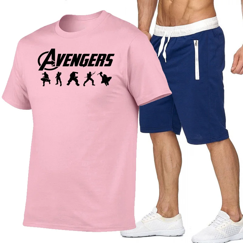 9 2019Men's футболка с короткими рукавами и шорты, комплект повседневной модной спортивной хлопковой футболки с принтом и шорты из полиэстера - Цвет: 9