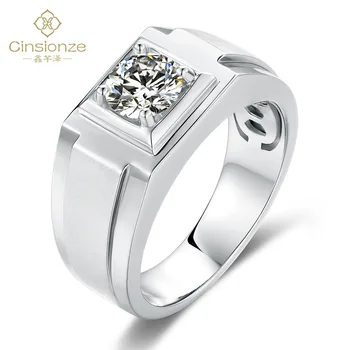 

Cinsionze Men Personalized Wedding Ring Simple 1 Carat Moissanite Wedding Band 925 Silver Engagement Ring Plated 18K White Gold