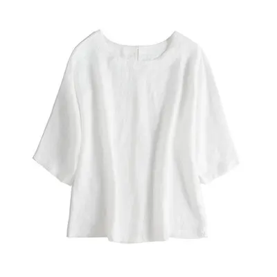 Летние женские повседневные свободные универсальные базовые мягкие удобные пуловеры в японском стиле 14*14 льняные рубашки/блузки - Цвет: Белый