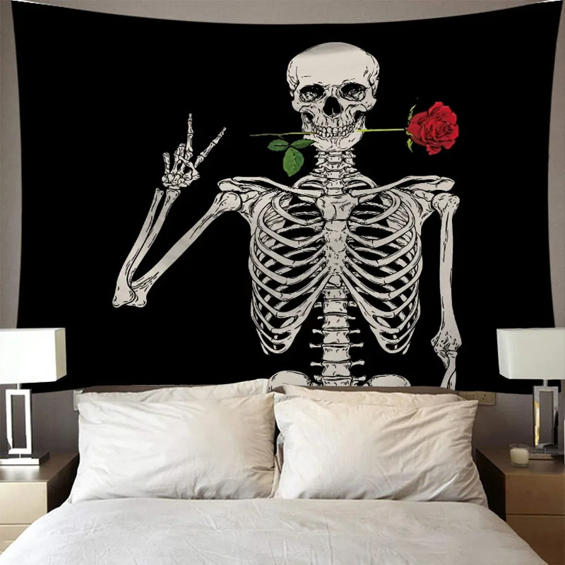 Череп Король медитации в цветы гобелен с Луной ковер &quotмандала&quot Хиппи Гадания