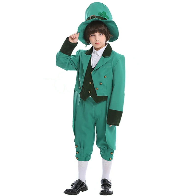 Костюм ко Дню Святого Патрика для родителей и детей; для мальчиков; для костюмированной вечеринки в Ирландском стиле; Зеленый эльф; для карнавала; для Хэллоуина; необычные; Вечерние