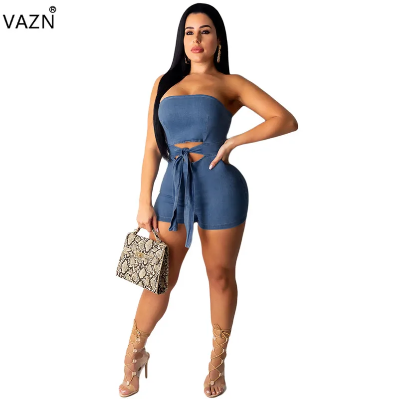VAZN YY5060, новинка, последняя мода, Неопрятные, открытые, на шнуровке, без рукавов, с высокой талией, женские джинсовые комбинезоны