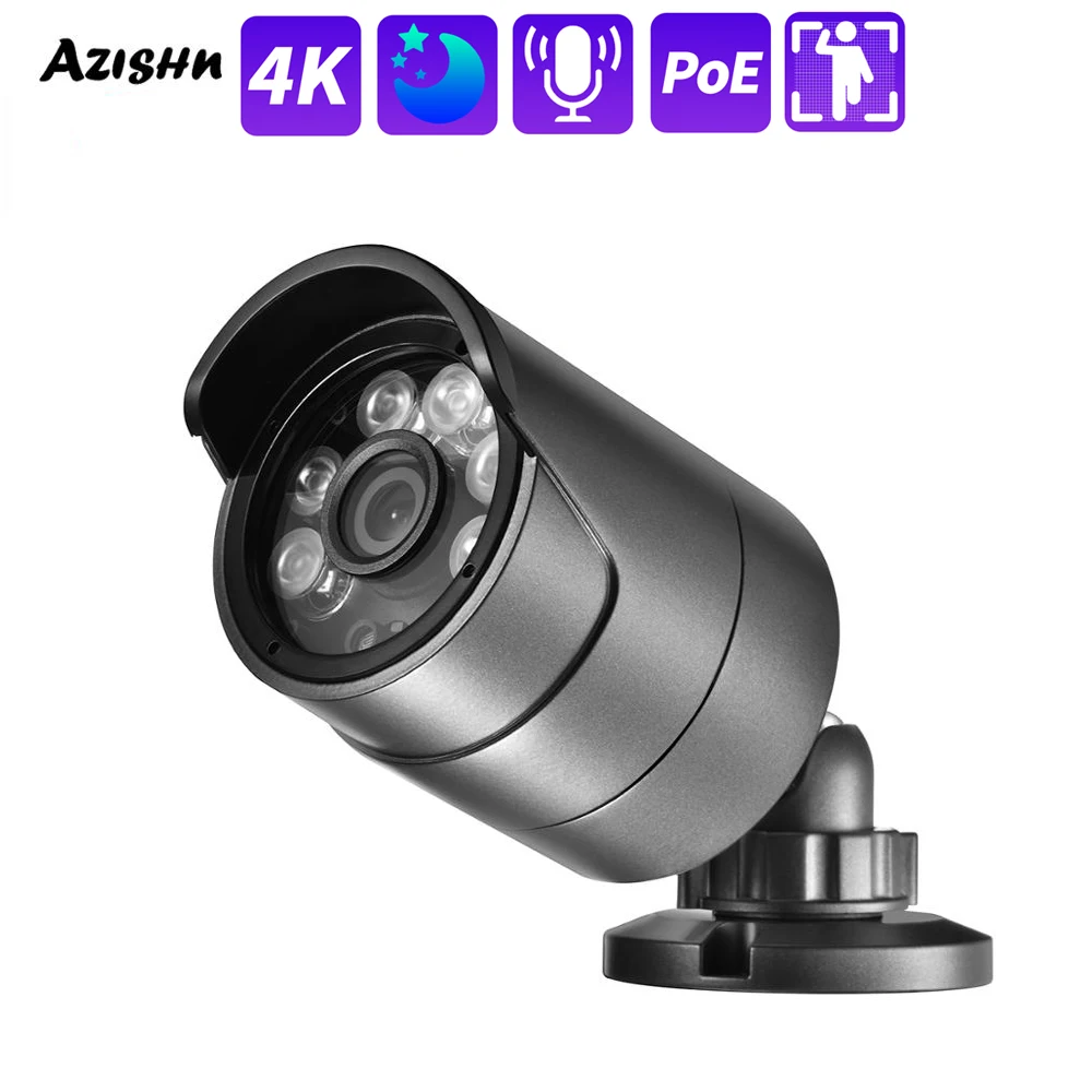 AZISHN Full Color H.265+ Audio Ultra HD 4K 8MP Metal IP Camera Bullet Outdoor IP66 Humanoid Detection POE Security CCTV Cam 4MP |