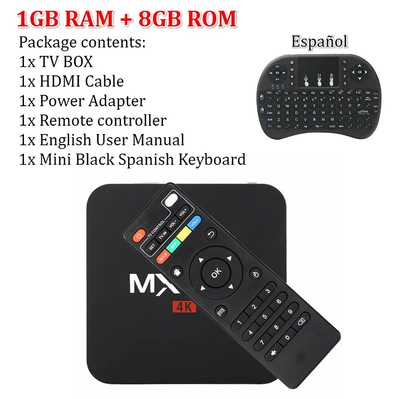 T tv BOX MX Pro 4K Android tv Box IP tv Android 9,0 OS 1GB 8GB RK3229 4K 2,4 GHz wifi четырехъядерный Smart tv Box медиаплеер - Цвет: 1G Black ES Keyboard