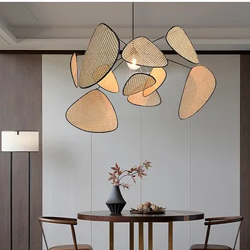 

Designer Wicker Pendant lamp for Living room Bedroom restaurant wood pendant lamp Creative Leaf Grid Rural Handmade Rattan Lamp