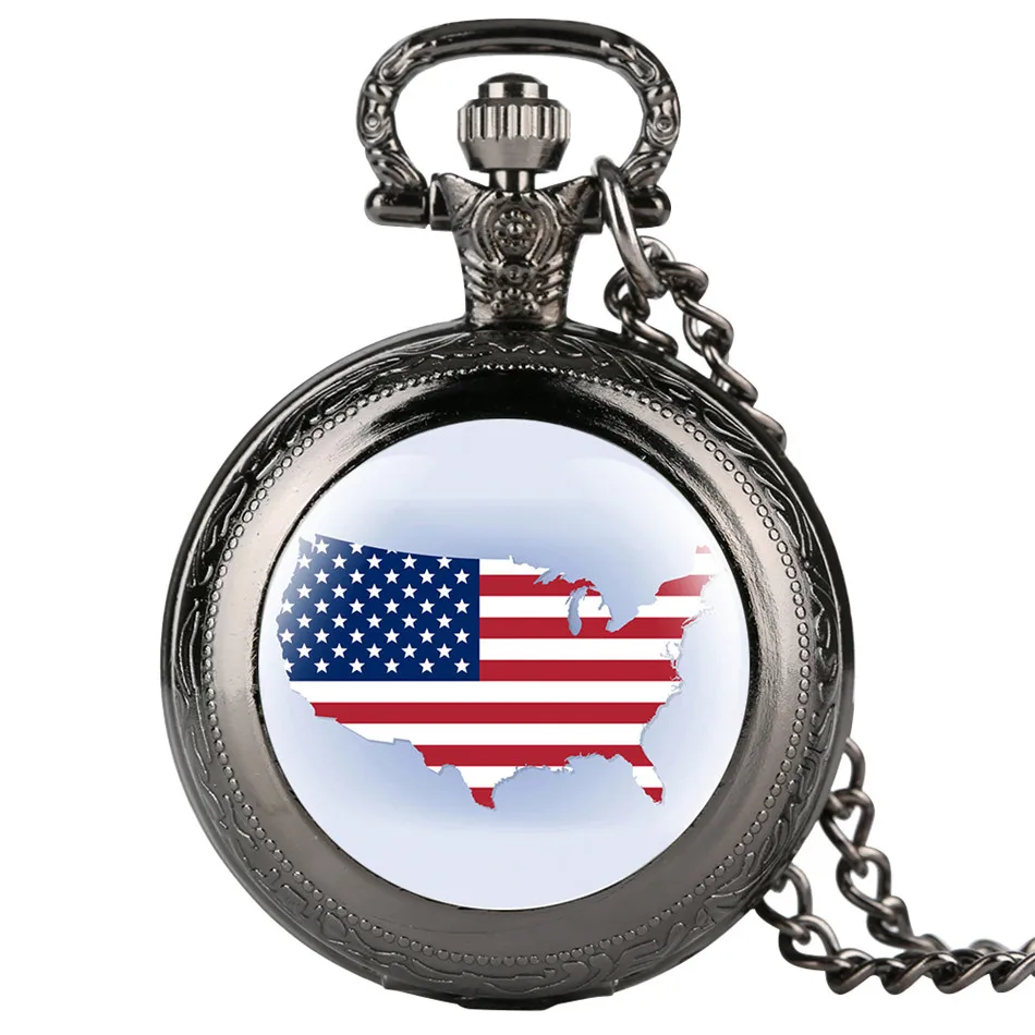 United States of America Map Pattern Display Retro Necklace Watches 4 Colours Pendant Pocket Watch Gifts Men Women Kids | Наручные часы
