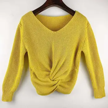 

Women's autumn and winter solid color V-neck long sleeve irregular knotted sweater shirt sweater