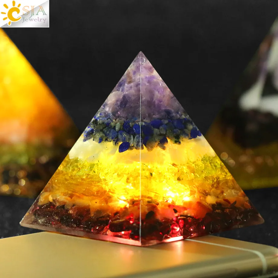 

CSJA Orgonite Pyramid Energy Converter Orgone Resin Natural Gravel Stones Balance Healing Jewelry for Female Men Home Decor G247