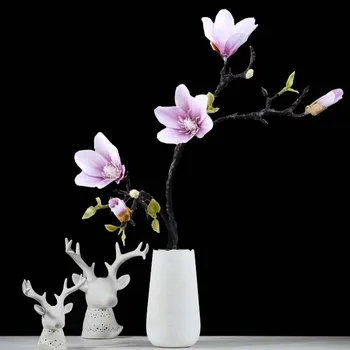 

3D Silk Magnolia Flower Branch Artificial Flowers 5 Head Cheap Fake Flower Vase Wedding Decoration Home Decor Party Accessories