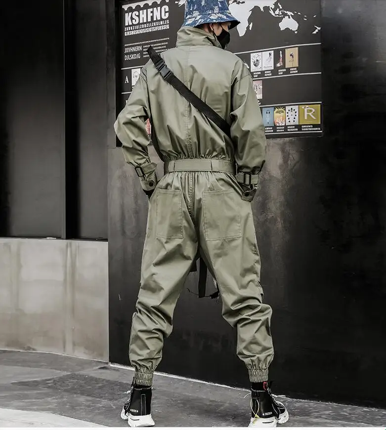 new men's retro casual jumpsuit male European and American personality hip hop pants loose tooling jumpsuit male
