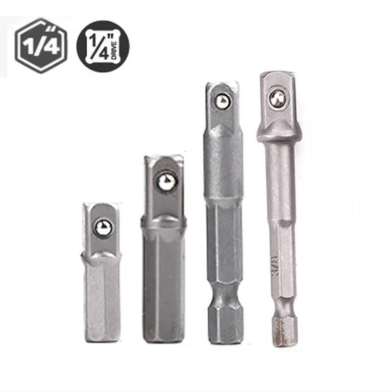 1pc 4pcs Drill Socket Adapter for Impact Driver w/ Hex Shank to Square Socket Drill Bits Bar Extension 1/4