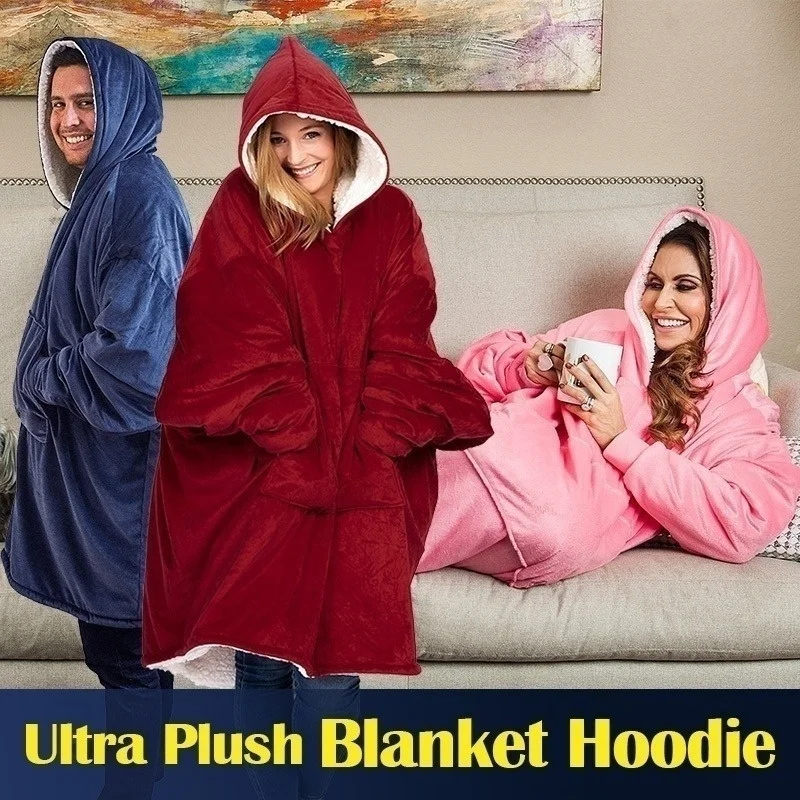 

Newest Style Plush Blanket Hoodie Soft and Warm Blanket Hooded Robe Spa Bathrobe Sweatshirt Fleece Pullover Blanket