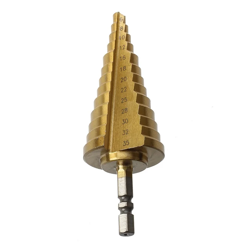

6-35MM Plating HSS 13 Step Cone Drill Bit Titanium Hole Cutter Hex Shank Steel