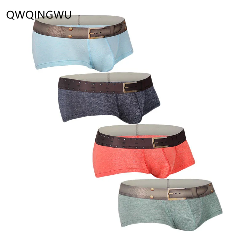 

4PCS/Lot Underwear Men Boxer Cotton Homme Men Gay Underpants Sexy Underwear Big Men Shorts Cueca Masculina Belt Print Boxers