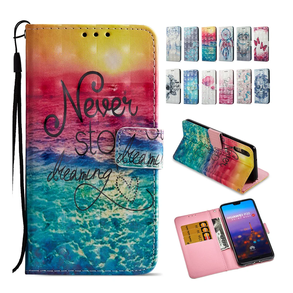 3D чехол книжка с бумажником для Huawei P Smart Plus 2019 P20 P30 Mate 20 10 Lite Pro P9 Mini Nova 2i 3i 3e 4