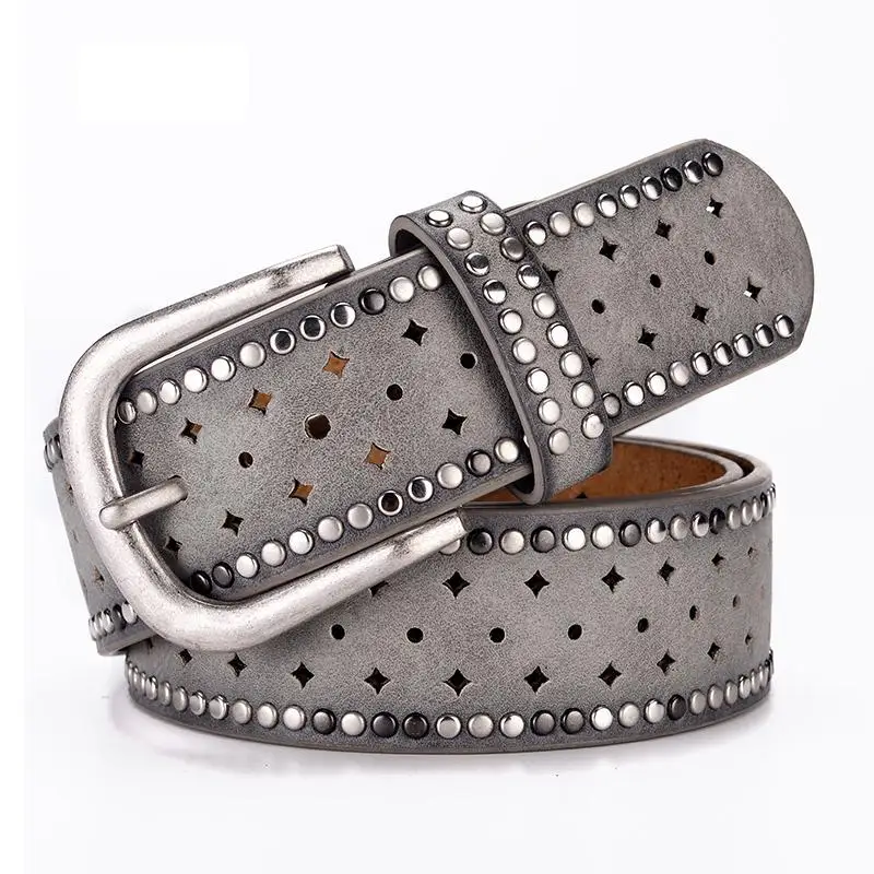 

Original Design New Vintage Lady Belt Handsome Hollow Out Rivet All-match Fashion Female Belts Top Quality Women Wide Belt