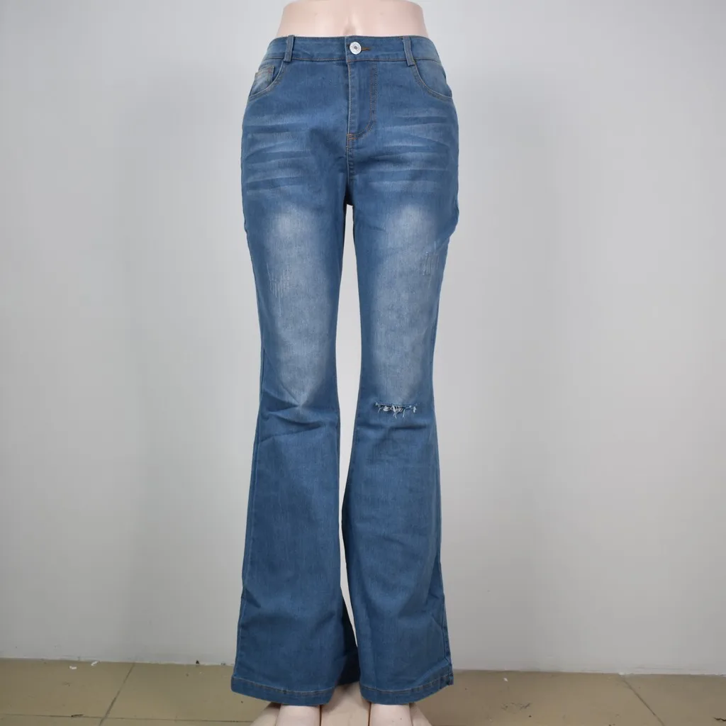 SAGACE осенние и зимние модные дамские темпераментные тонкие роговые дыры джинсовые брюки сплошной цвет талии свободные джинсы Дикие синие