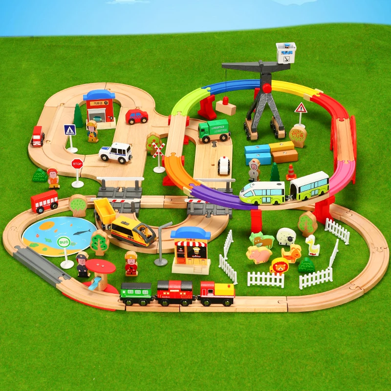 

Usual Wooden Tracks Train Set Toys Wooden Railway Magic Brio Wood Puzzles Educational Toys For Children's Birthday Gifts