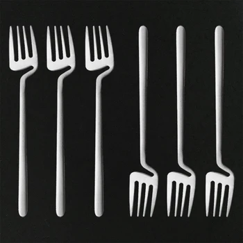 

6Pcs Dinnerware Set Silver Matte Cutlery Set Fruit Fork 18/10 Stainless Steel Flatware Party Cake Dessert Fork Snack Set