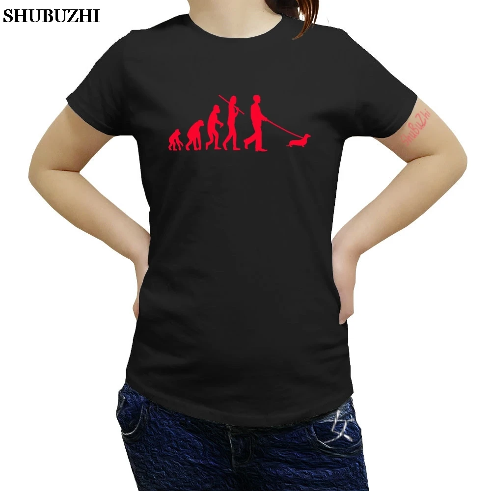 Прямая, модная женская футболка Evolution Dachshund, хлопковая Футболка с круглым вырезом, крутые футболки с принтом и топы - Цвет: black