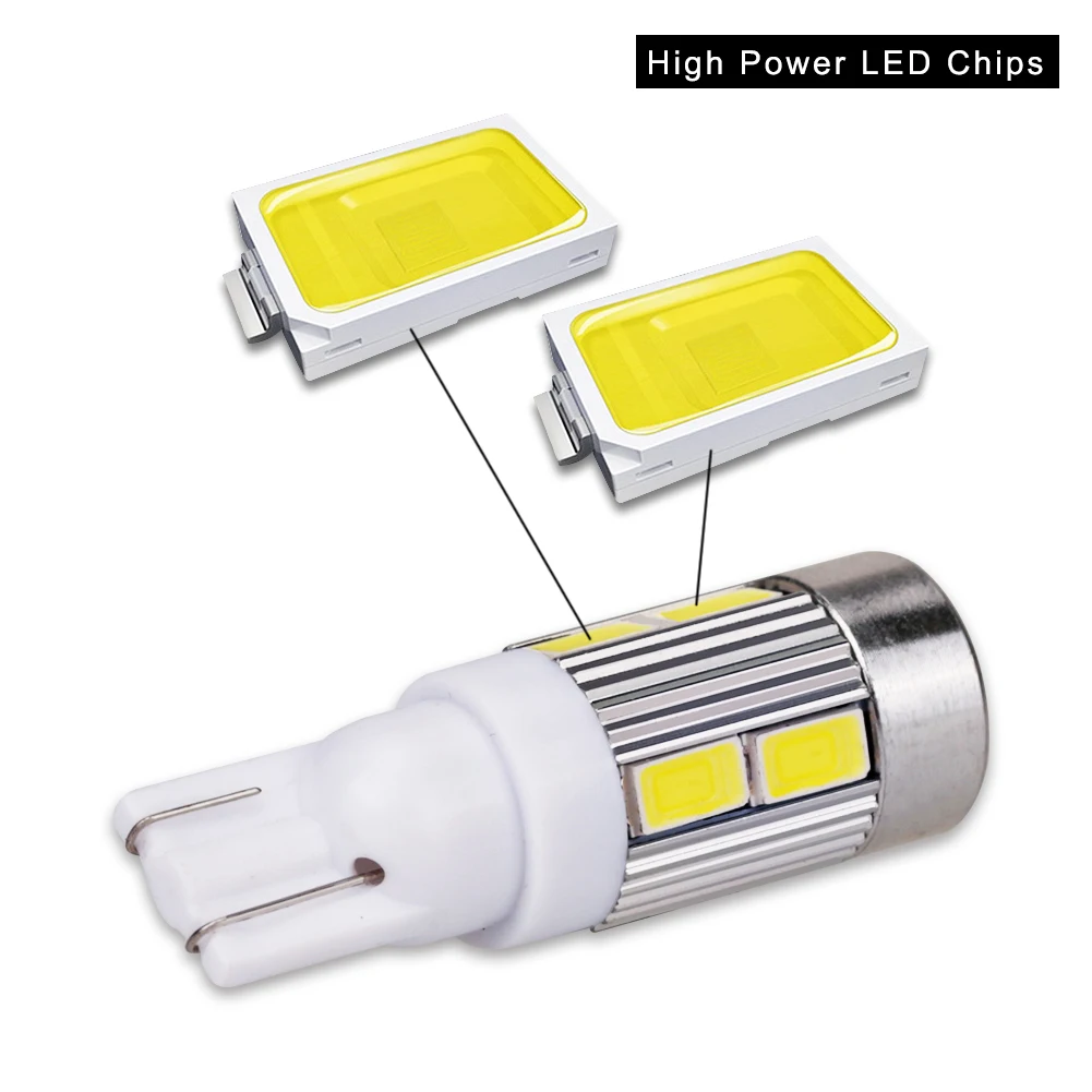 T10 W5W 168 194 10Smd Led Bulbs 5630 Auto Led Lamp 12V T10 Parking Reading Tail Cold White Car Light With Projector Lens